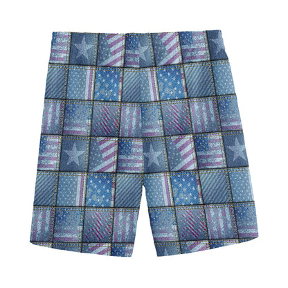 American Denim Patchwork Pattern Print Men's Sports Shorts
