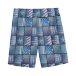 American Denim Patchwork Pattern Print Men's Sports Shorts