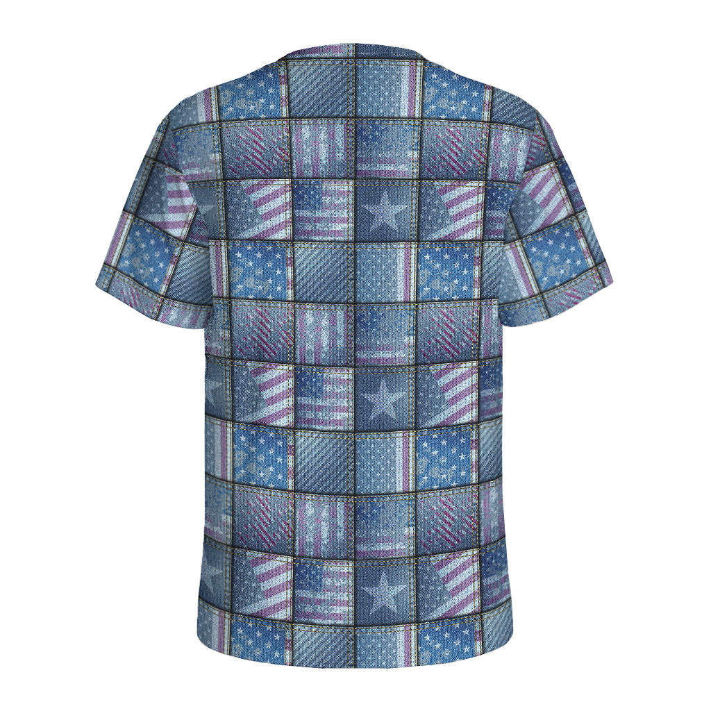 American Denim Patchwork Pattern Print Men's Sports T-Shirt