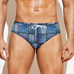American Denim Patchwork Pattern Print Men's Swim Briefs
