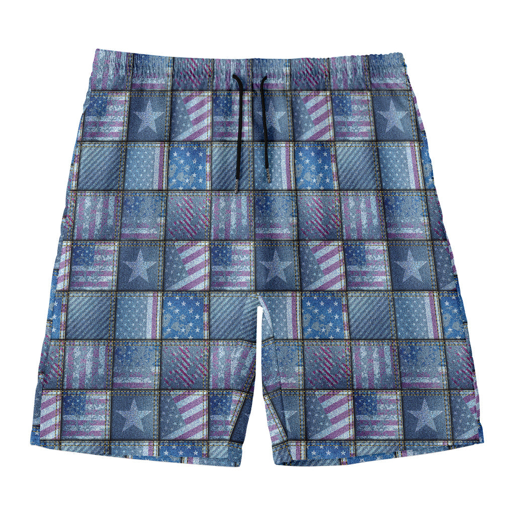 American Denim Patchwork Pattern Print Men's Swim Trunks