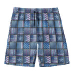 American Denim Patchwork Pattern Print Men's Swim Trunks
