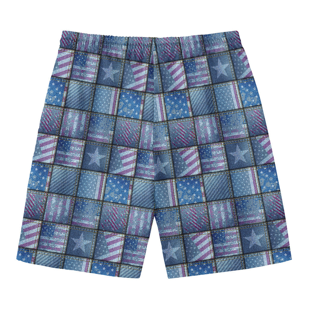 American Denim Patchwork Pattern Print Men's Swim Trunks