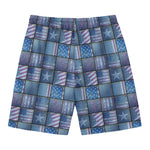 American Denim Patchwork Pattern Print Men's Swim Trunks