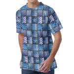 American Denim Patchwork Pattern Print Men's Velvet T-Shirt
