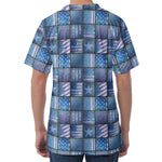 American Denim Patchwork Pattern Print Men's Velvet T-Shirt