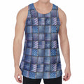 American Denim Patchwork Pattern Print Men's Velvet Tank Top