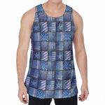 American Denim Patchwork Pattern Print Men's Velvet Tank Top
