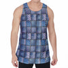 American Denim Patchwork Pattern Print Men's Velvet Tank Top