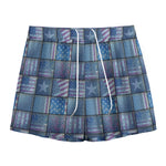 American Denim Patchwork Pattern Print Mesh Shorts