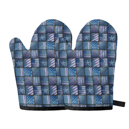 American Denim Patchwork Pattern Print Oven Mitts