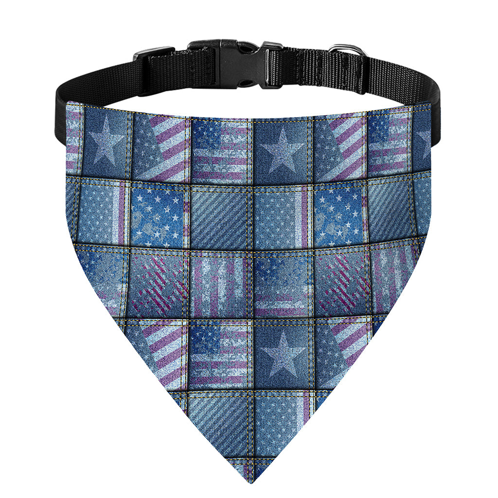 American Denim Patchwork Pattern Print Over The Collar Dog Bandana