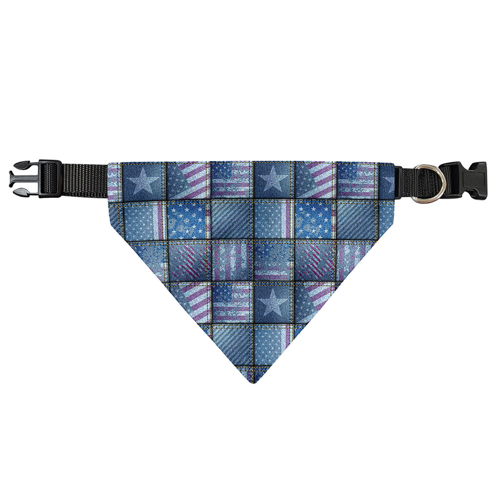 American Denim Patchwork Pattern Print Over The Collar Dog Bandana