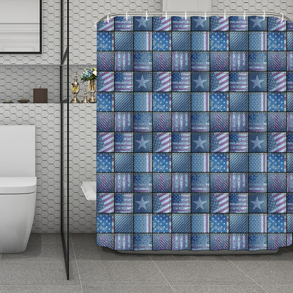 American Denim Patchwork Pattern Print Polyester Shower Curtain