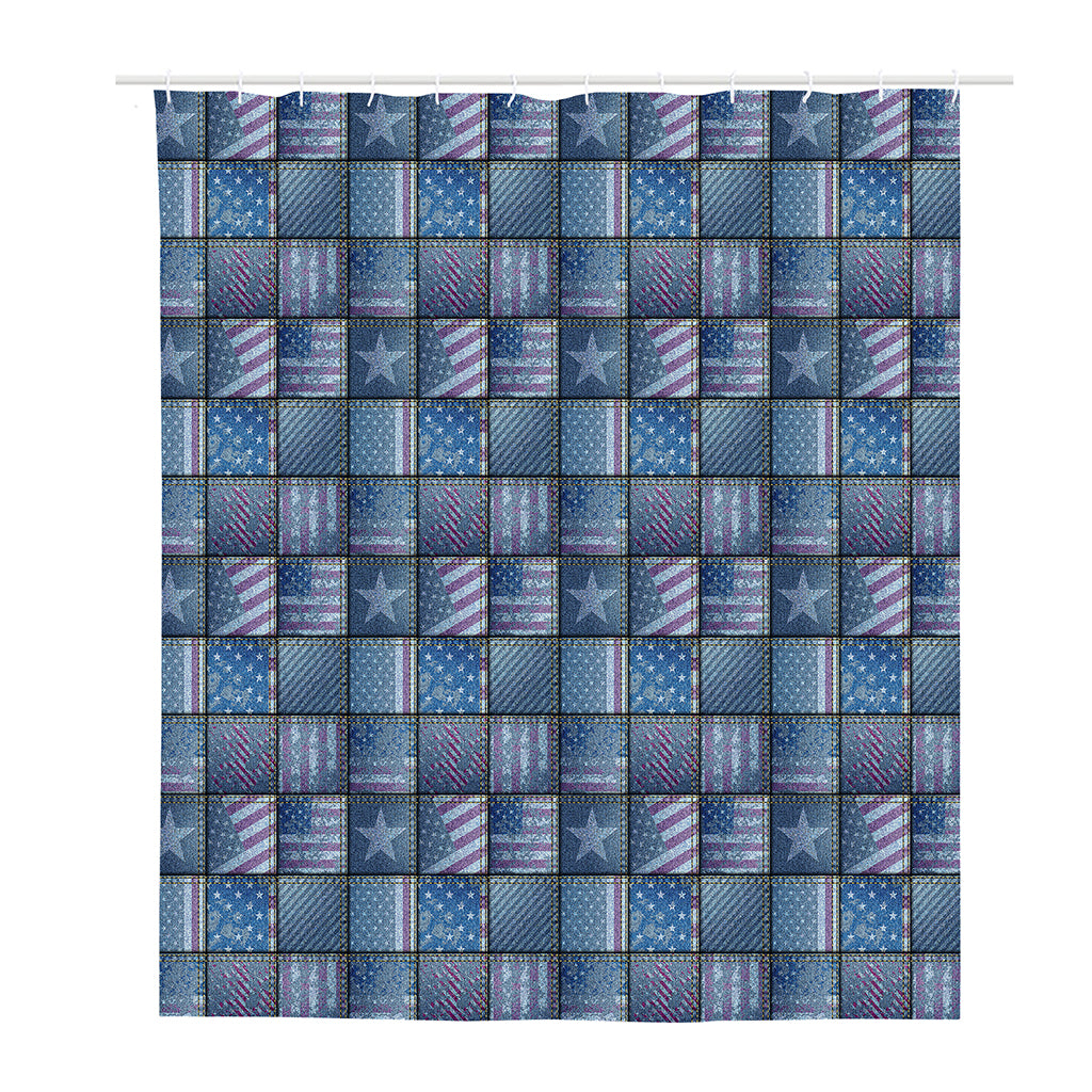 American Denim Patchwork Pattern Print Polyester Shower Curtain