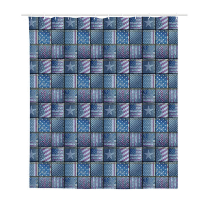 American Denim Patchwork Pattern Print Polyester Shower Curtain