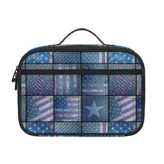 American Denim Patchwork Pattern Print Portable Lunch Bag