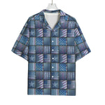 American Denim Patchwork Pattern Print Rayon Hawaiian Shirt