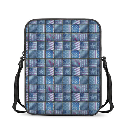 American Denim Patchwork Pattern Print Rectangular Crossbody Bag