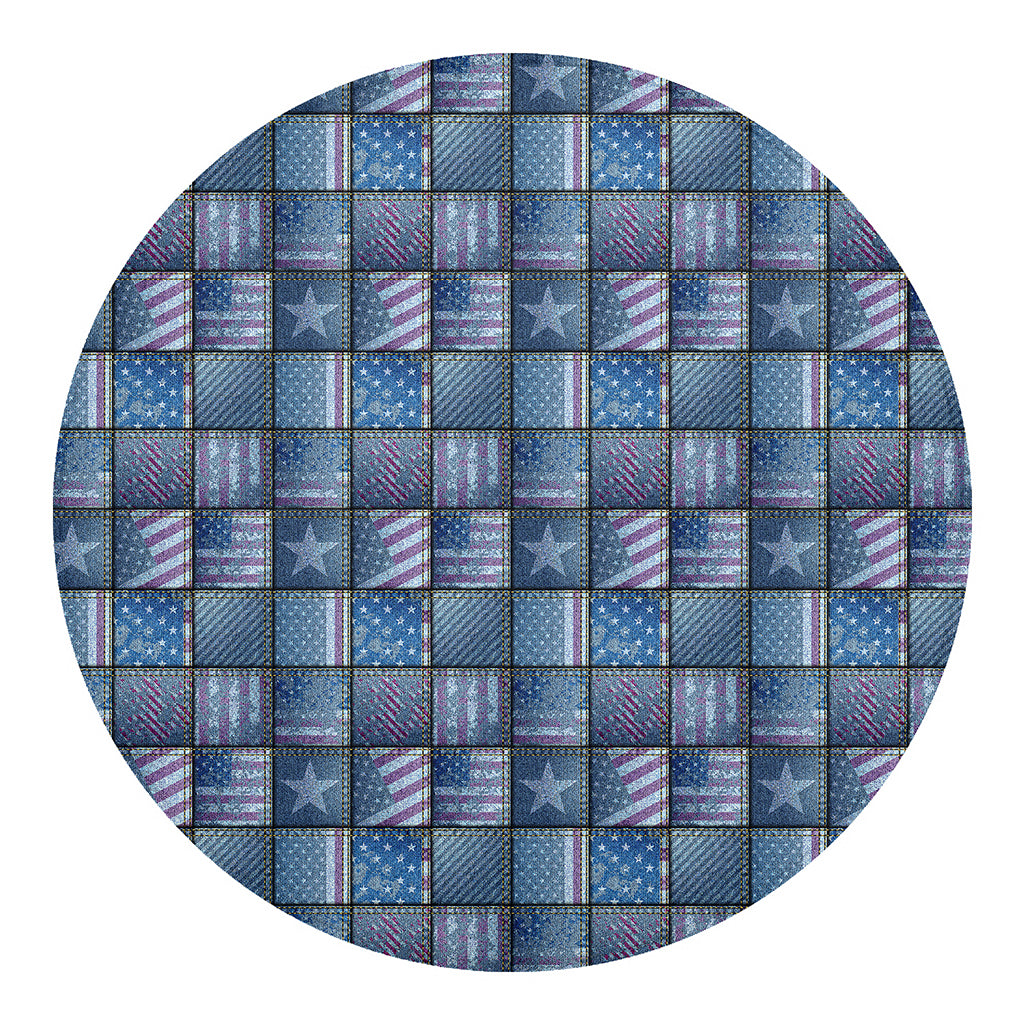 American Denim Patchwork Pattern Print Round Blanket