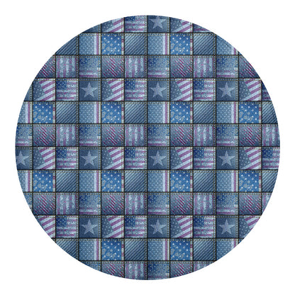 American Denim Patchwork Pattern Print Round Blanket