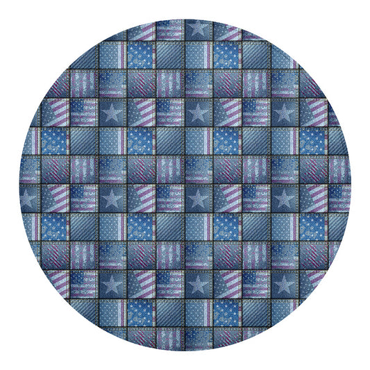 American Denim Patchwork Pattern Print Round Blanket