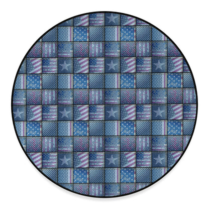 American Denim Patchwork Pattern Print Round Floor Mat