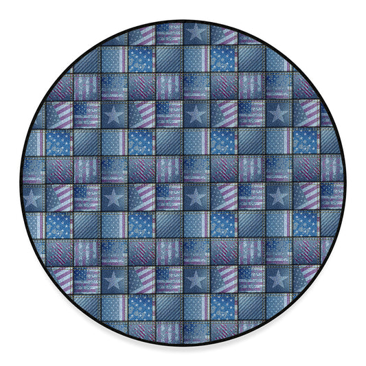 American Denim Patchwork Pattern Print Round Floor Mat