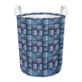American Denim Patchwork Pattern Print Round Laundry Basket
