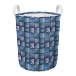American Denim Patchwork Pattern Print Round Laundry Basket
