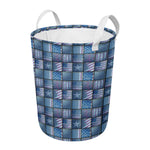 American Denim Patchwork Pattern Print Round Laundry Basket