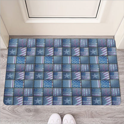 American Denim Patchwork Pattern Print Rubber Doormat