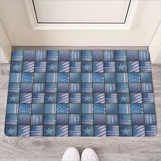 American Denim Patchwork Pattern Print Rubber Doormat