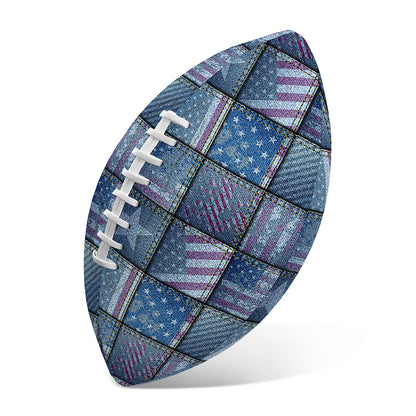 American Denim Patchwork Pattern Print Rugby Ball