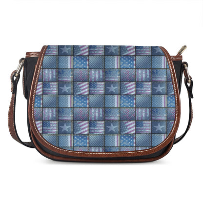 American Denim Patchwork Pattern Print Saddle Bag