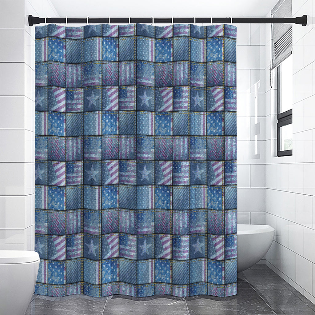 American Denim Patchwork Pattern Print Shower Curtain