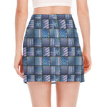 American Denim Patchwork Pattern Print Side Slit Mini Skirt