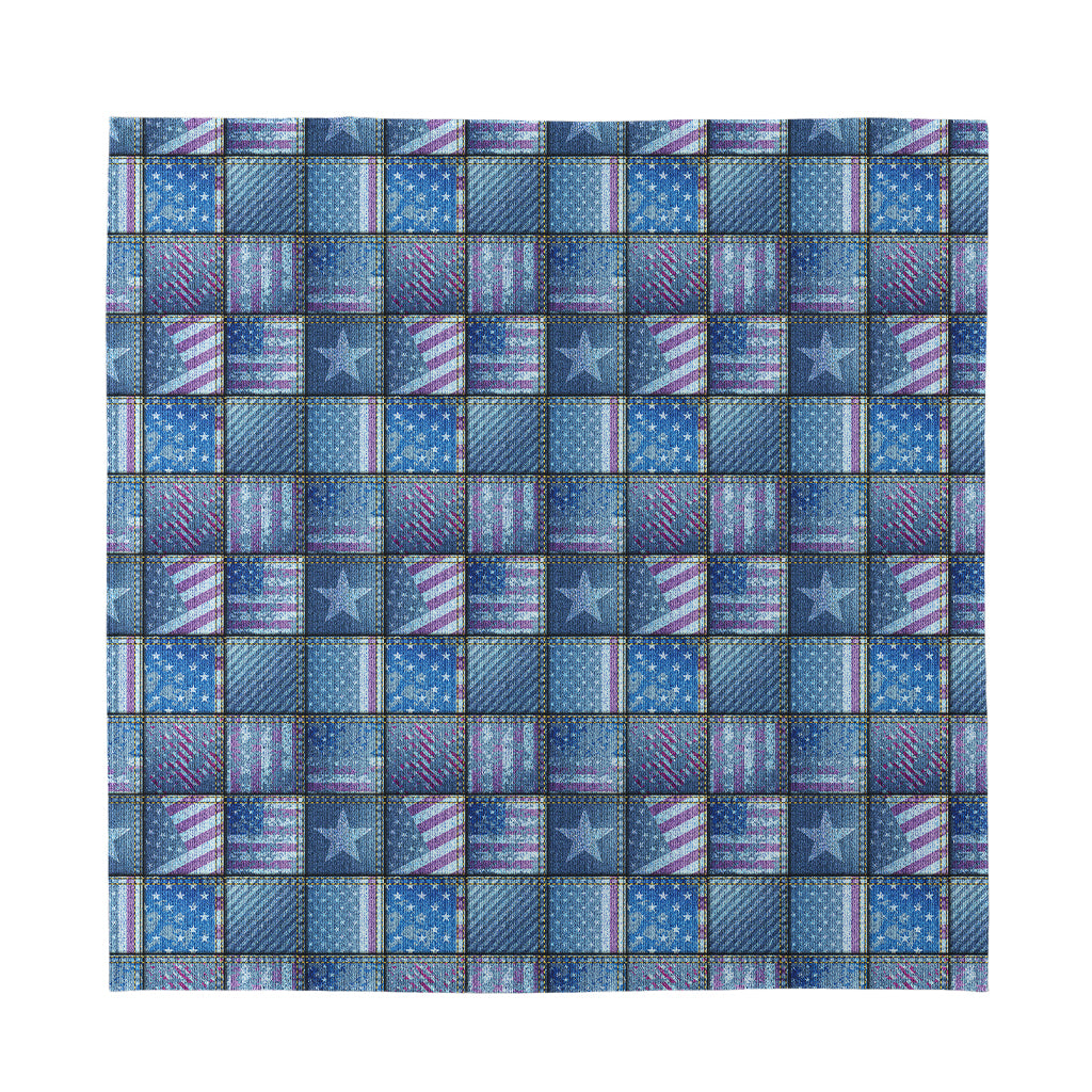 American Denim Patchwork Pattern Print Silk Bandana