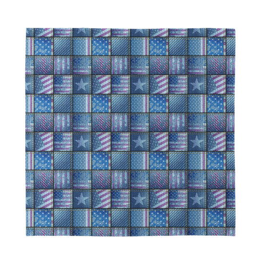 American Denim Patchwork Pattern Print Silk Bandana