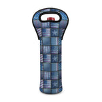 American Denim Patchwork Pattern Print Single Neoprene Wine Tote
