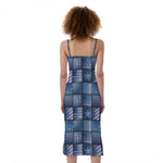 American Denim Patchwork Pattern Print Slim Fit Midi Cami Dress