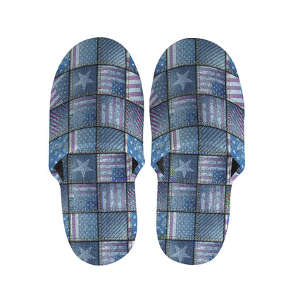 American Denim Patchwork Pattern Print Slippers