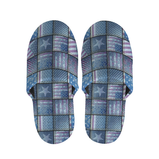 American Denim Patchwork Pattern Print Slippers