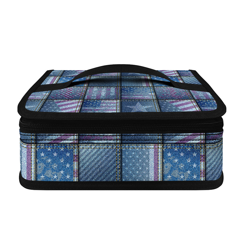 American Denim Patchwork Pattern Print Small Lunch Bag