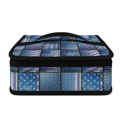American Denim Patchwork Pattern Print Small Lunch Bag