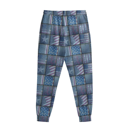 American Denim Patchwork Pattern Print Sweatpants