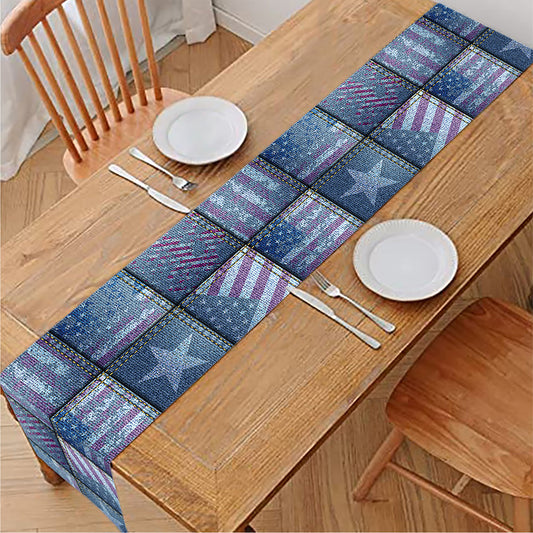 American Denim Patchwork Pattern Print Table Runner