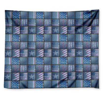 American Denim Patchwork Pattern Print Tapestry