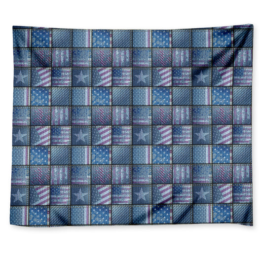 American Denim Patchwork Pattern Print Tapestry