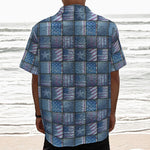 American Denim Patchwork Pattern Print Textured Short Sleeve Shirt
